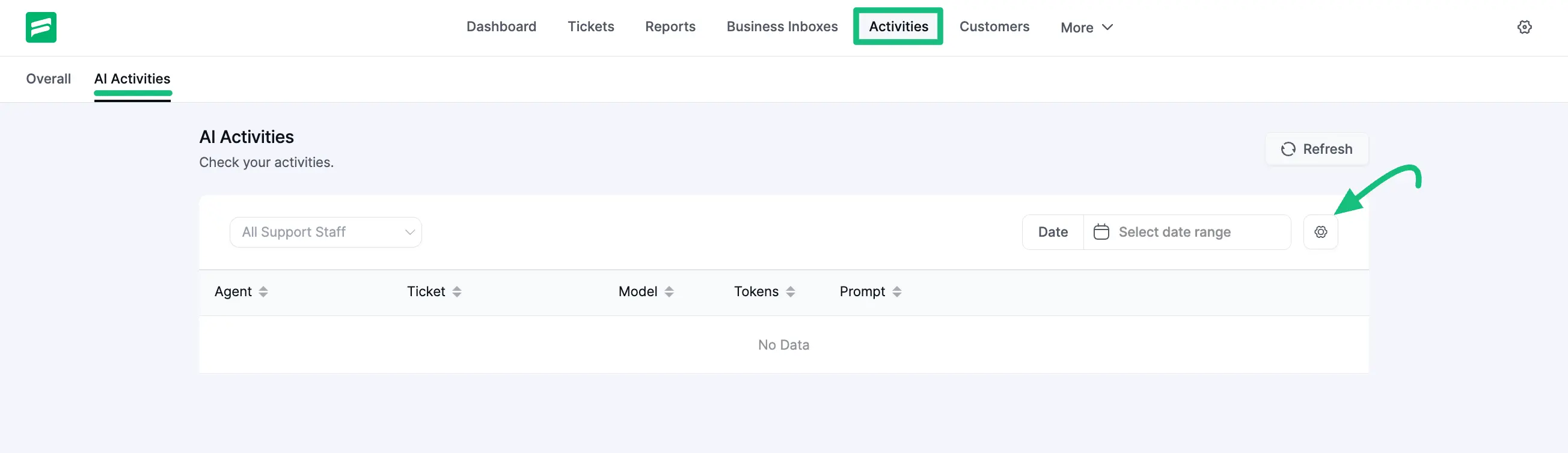 AI Activities from Fluent Support Dashboard