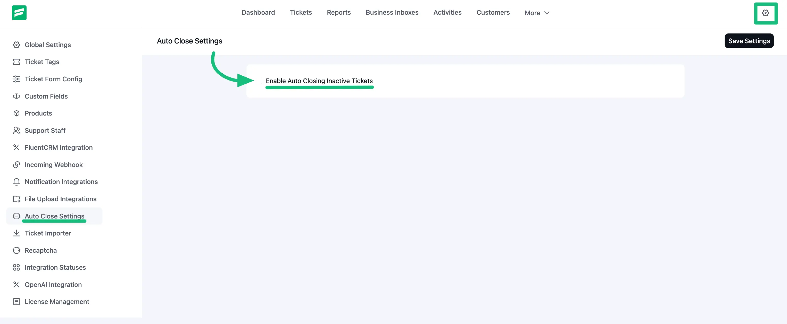 Enable auto close settings