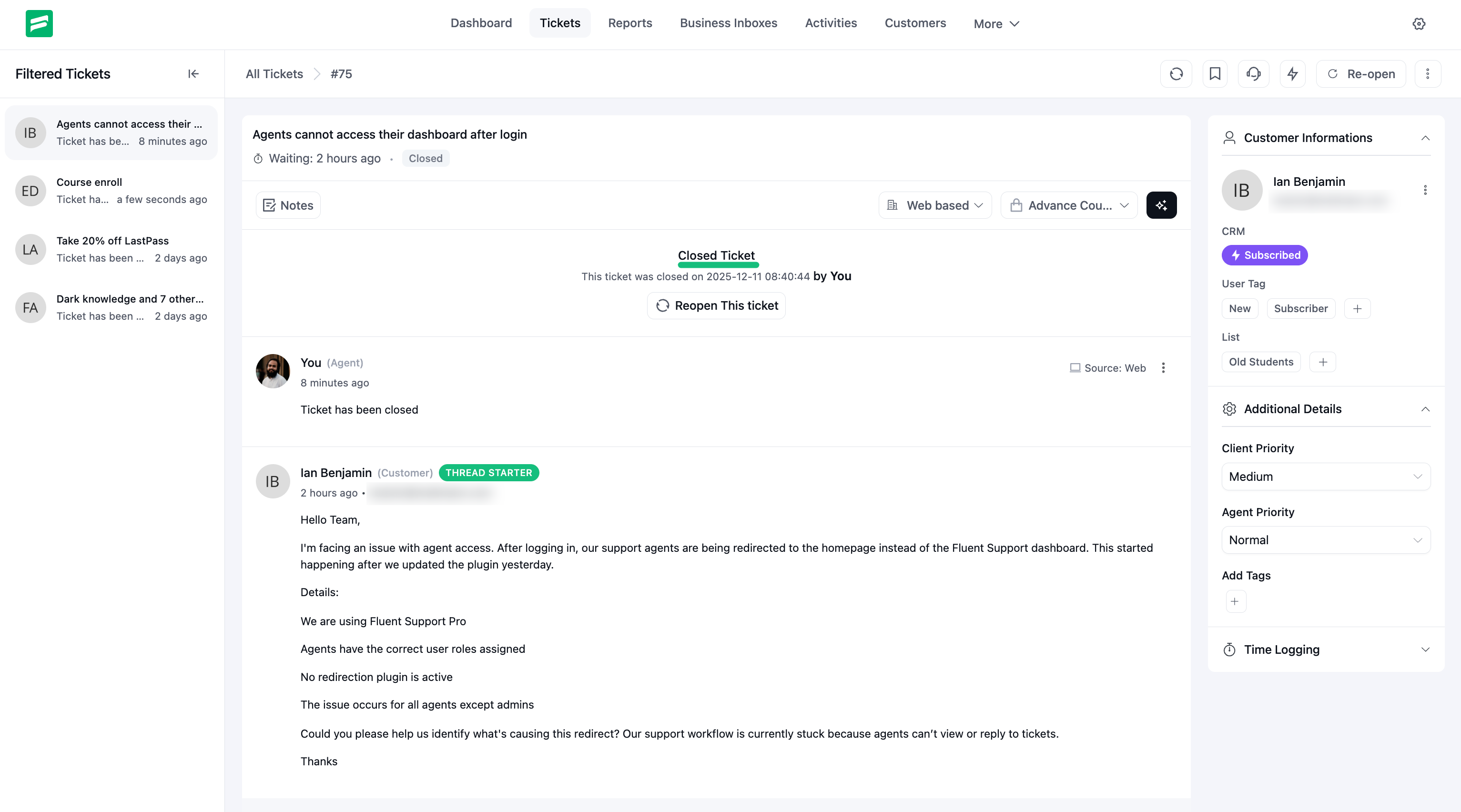 Ticket closed silently