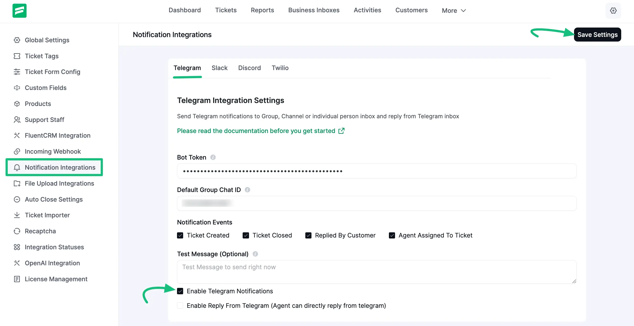 Configure Telegram Group with FluentSupport