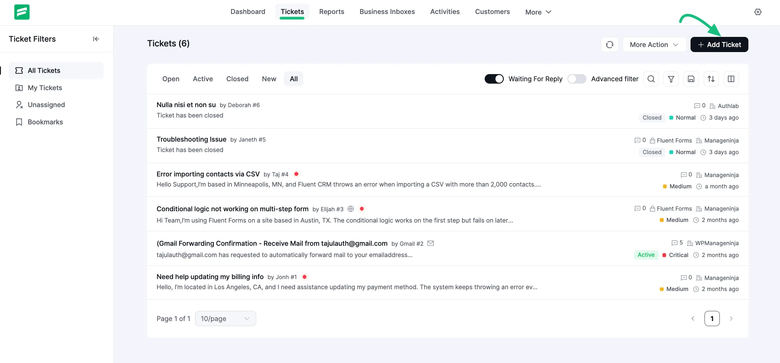 Add ticket for customers