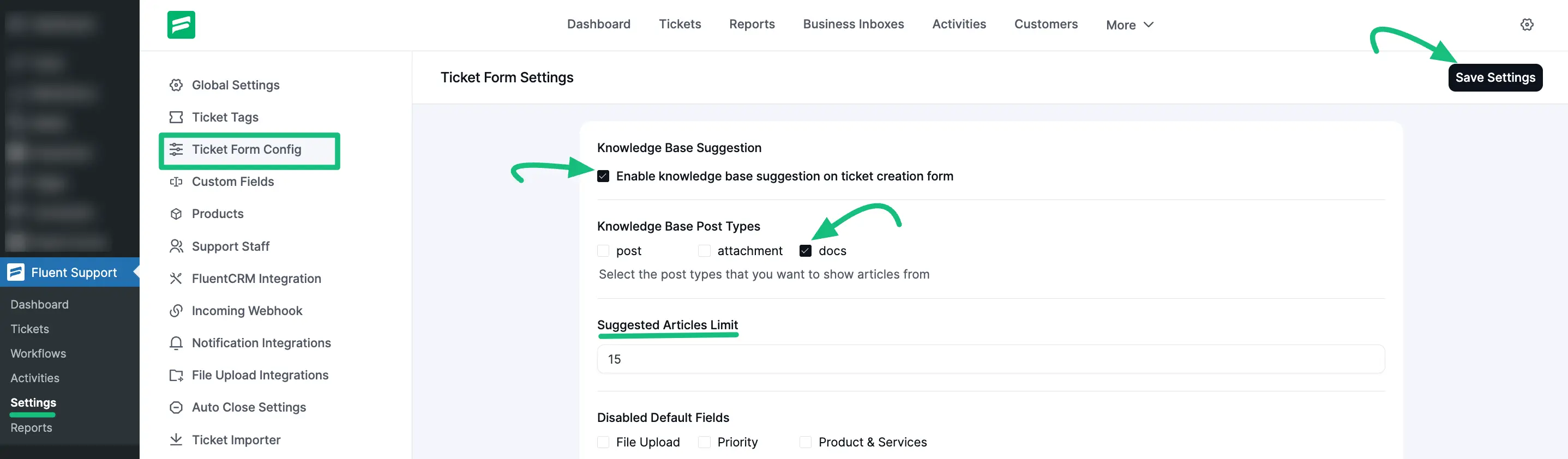 Enable knowledge base suggestion on the ticket creation form box