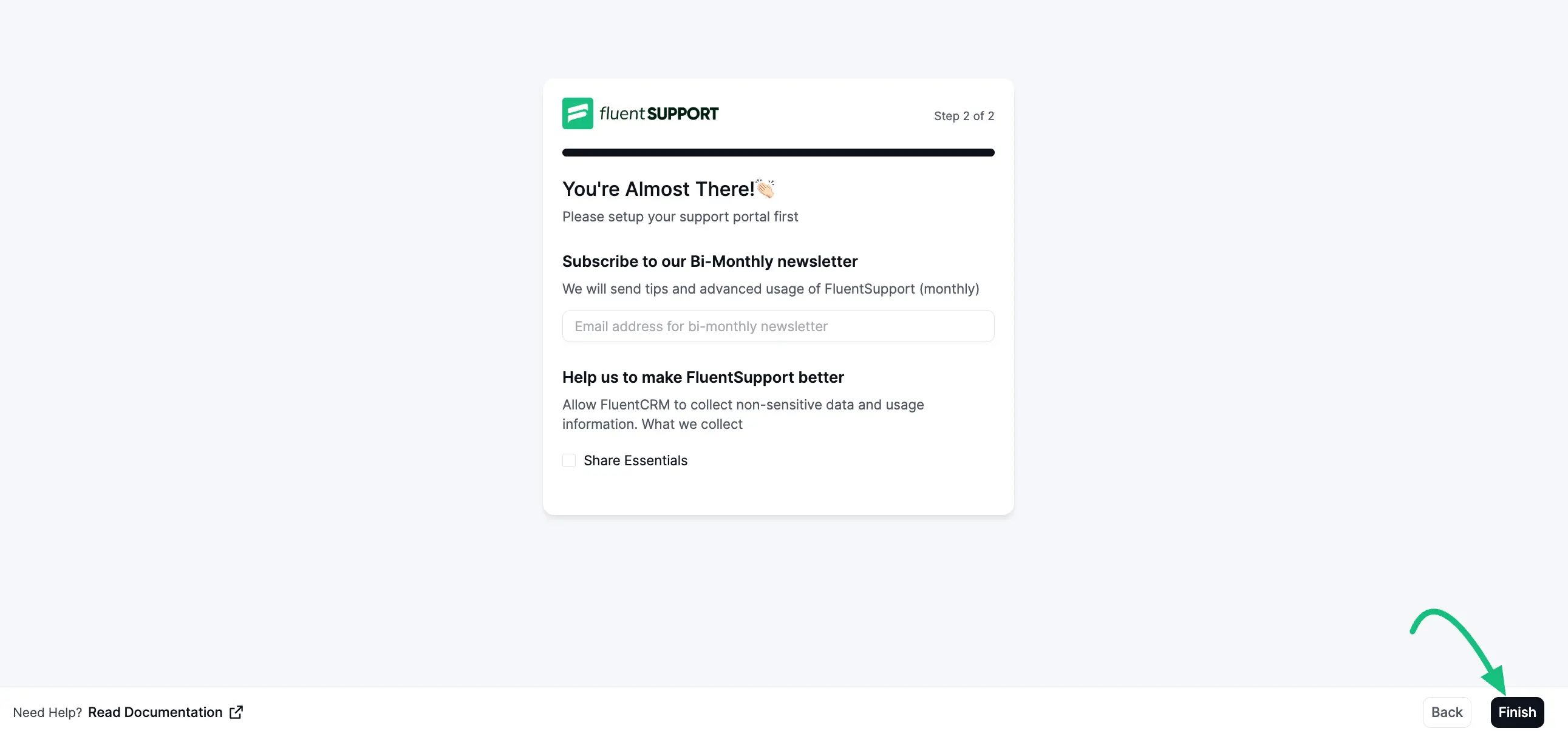 Onboarding Wizard Step 2: Finalizing setup and tracking preference