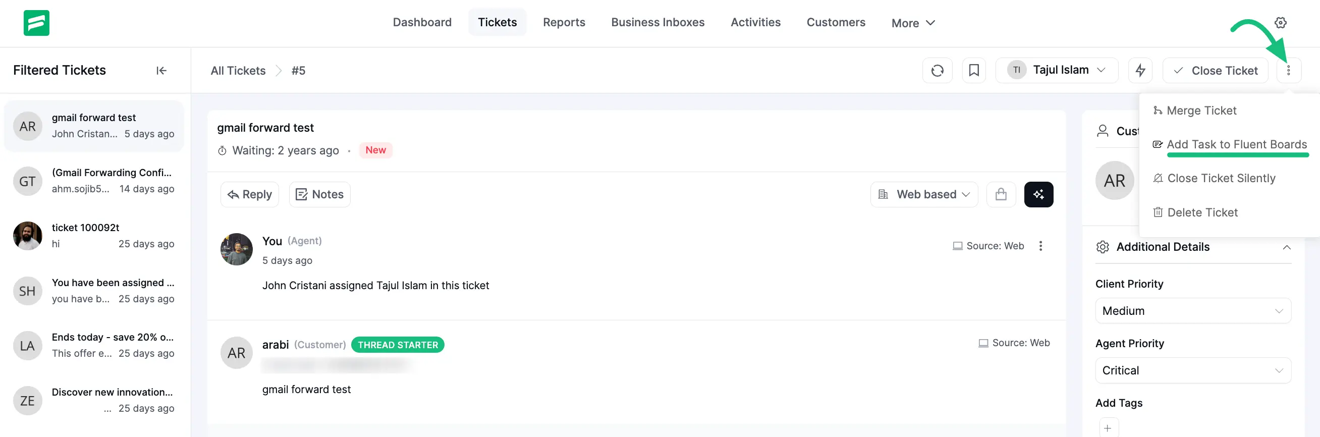 Add Ticket directly from Fluent Support to Fluent Boards