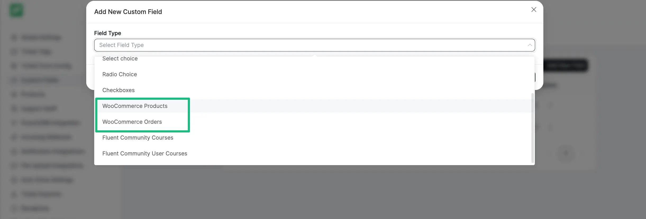 Get all integration related Field types