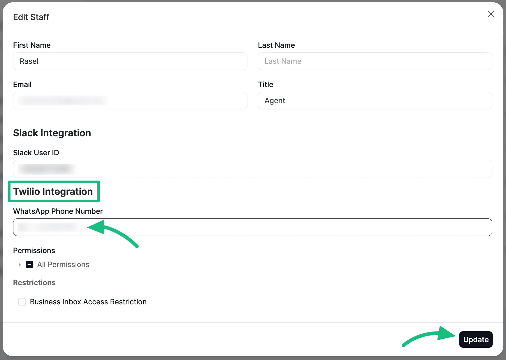 WhatsApp number field