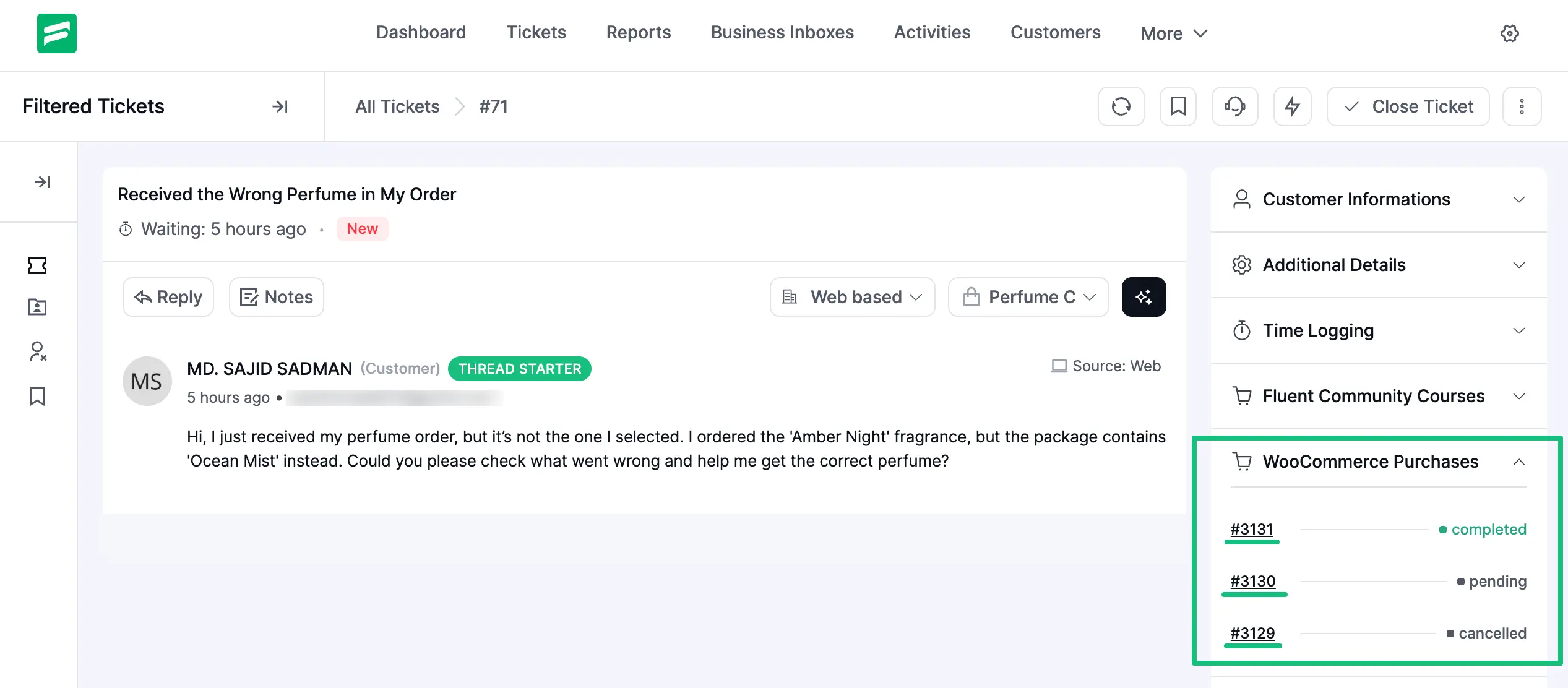 WooCommerce Product Information in your Ticket