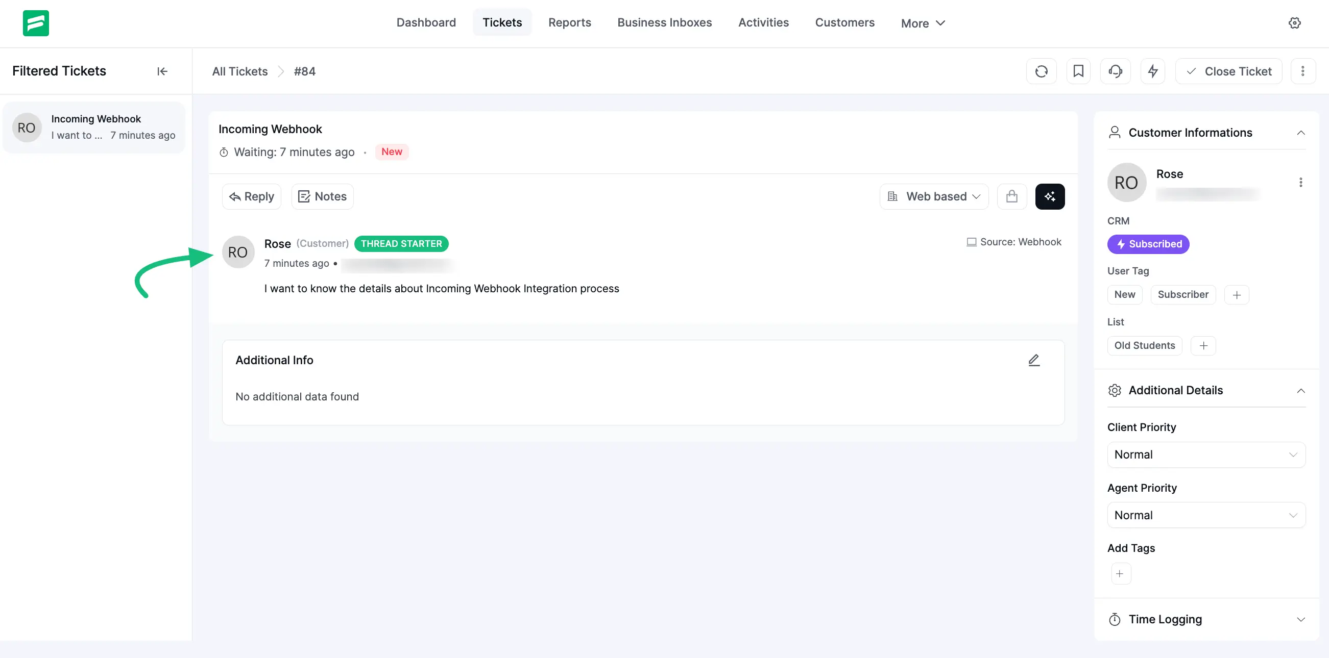 Automatically created ticket