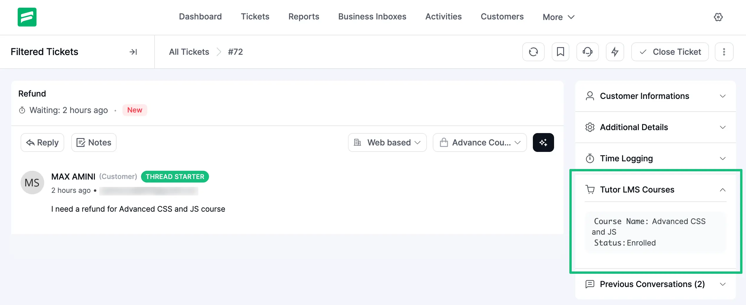 Preview of TutorLMS Integration with Fluent Support