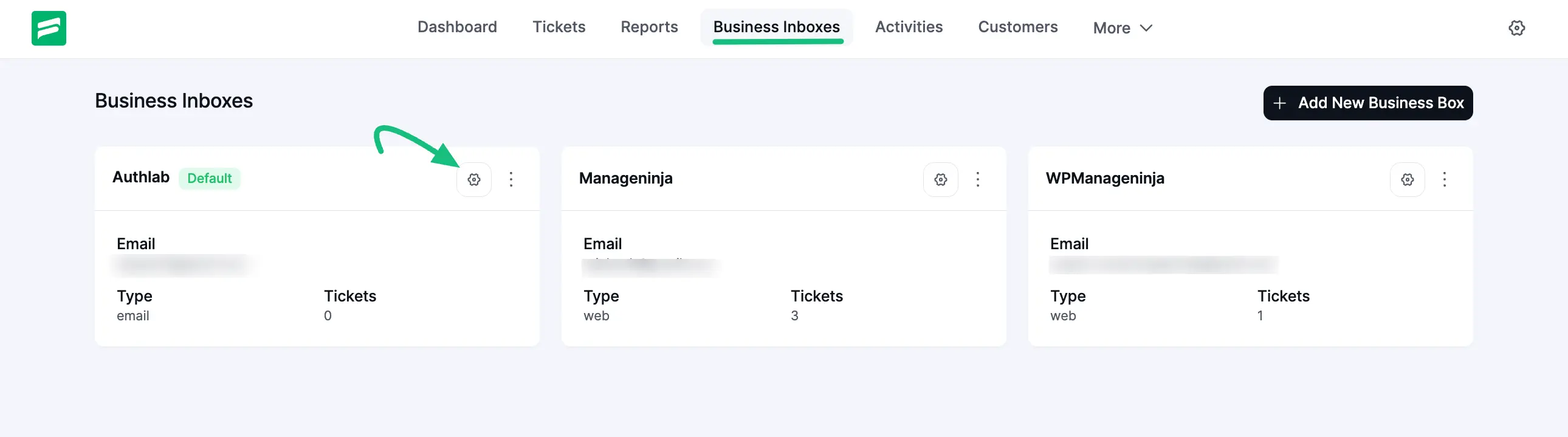 Open the settings of the desired business inbox