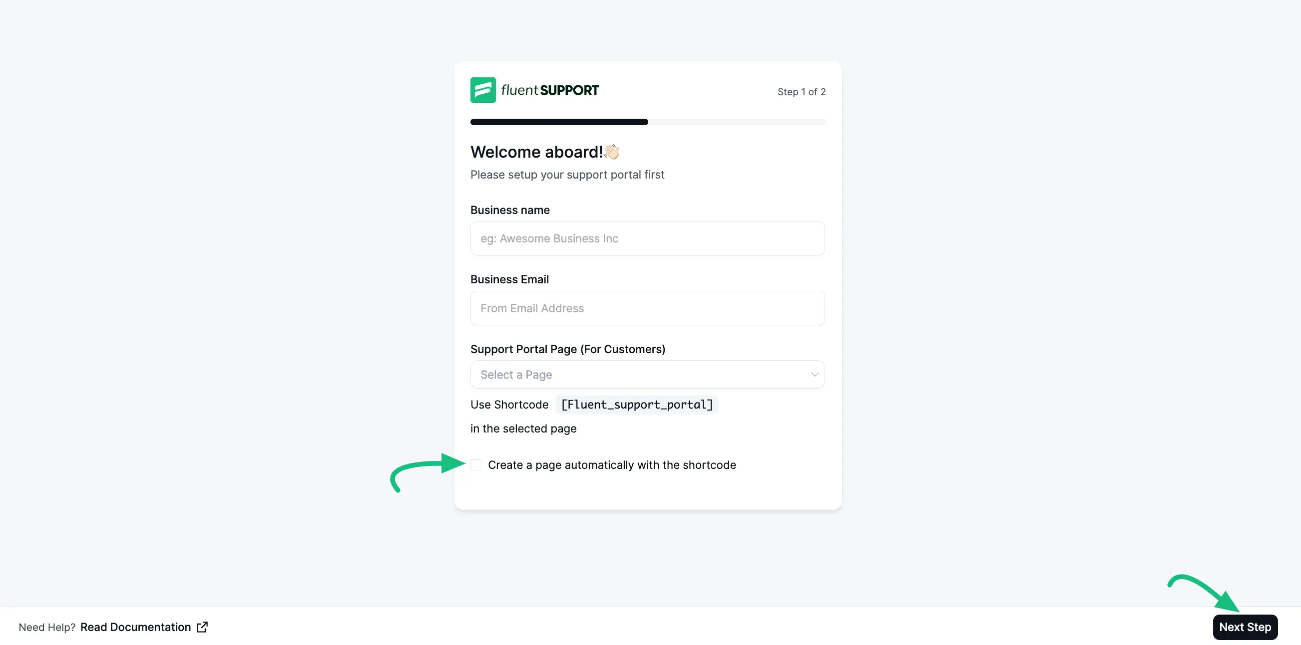 Onboarding Wizard Step 1: Business Information and Portal Page setup