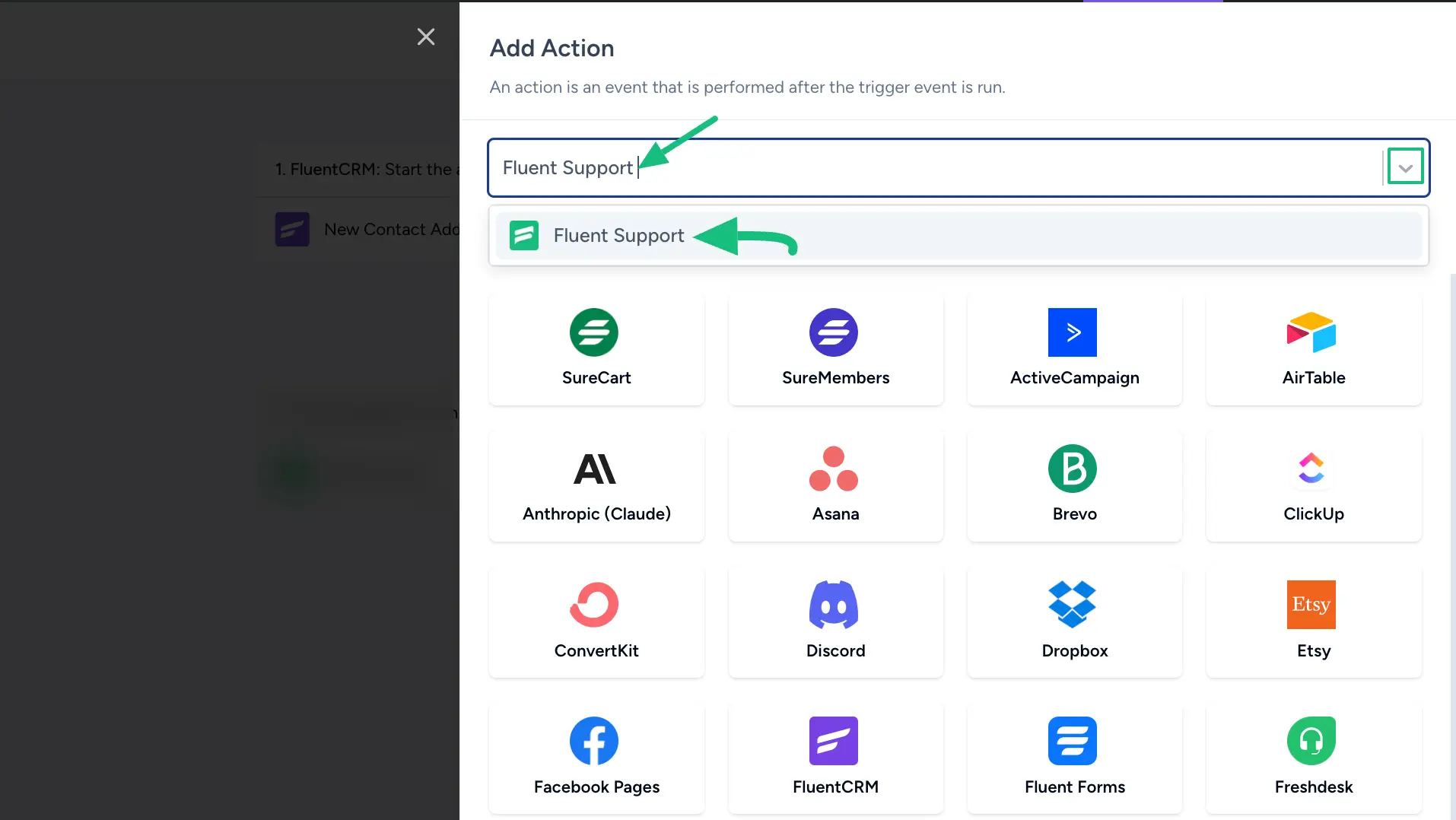 Fluent Support Action - SureTriggers Integration
