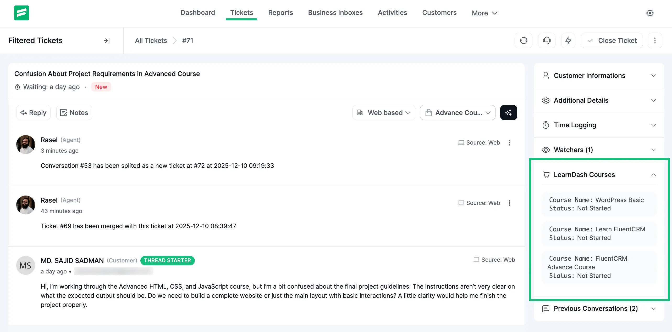 Preview of LearnDash Integration with Fluent Support