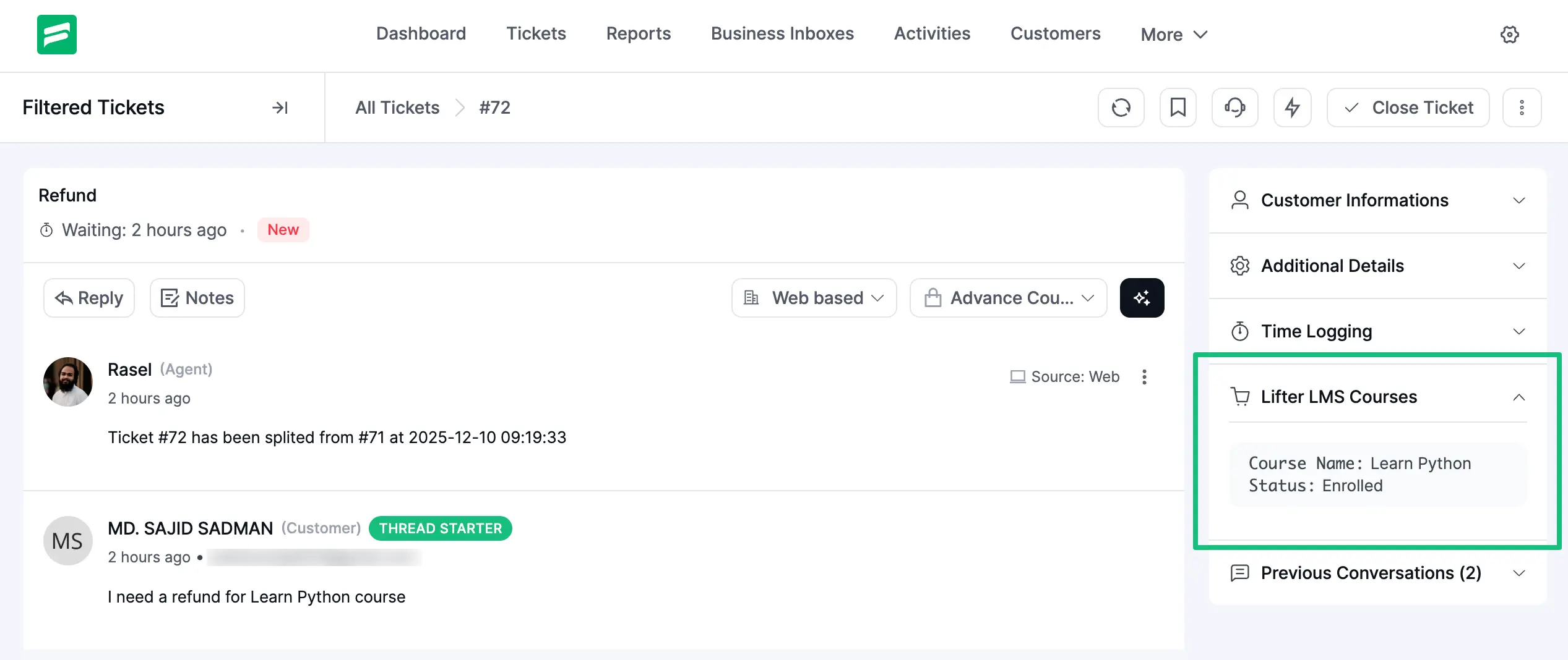 Preview of LifterLMS Integration with Fluent Support