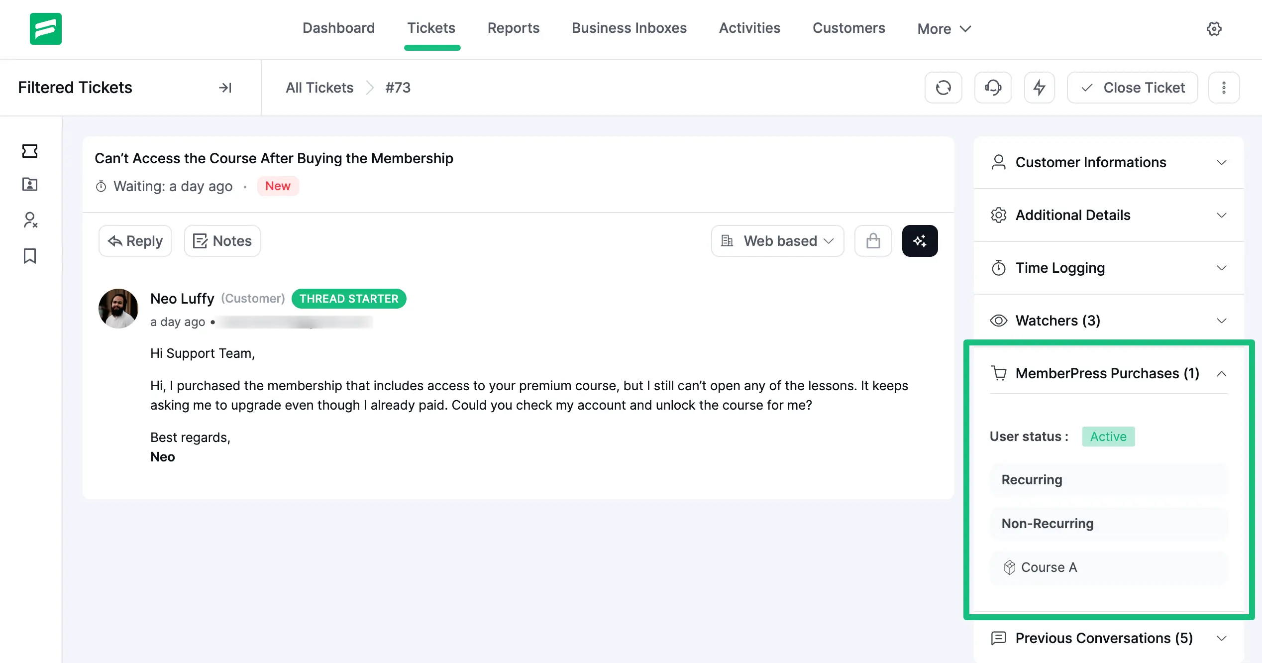 MemberPress User's purchase related information