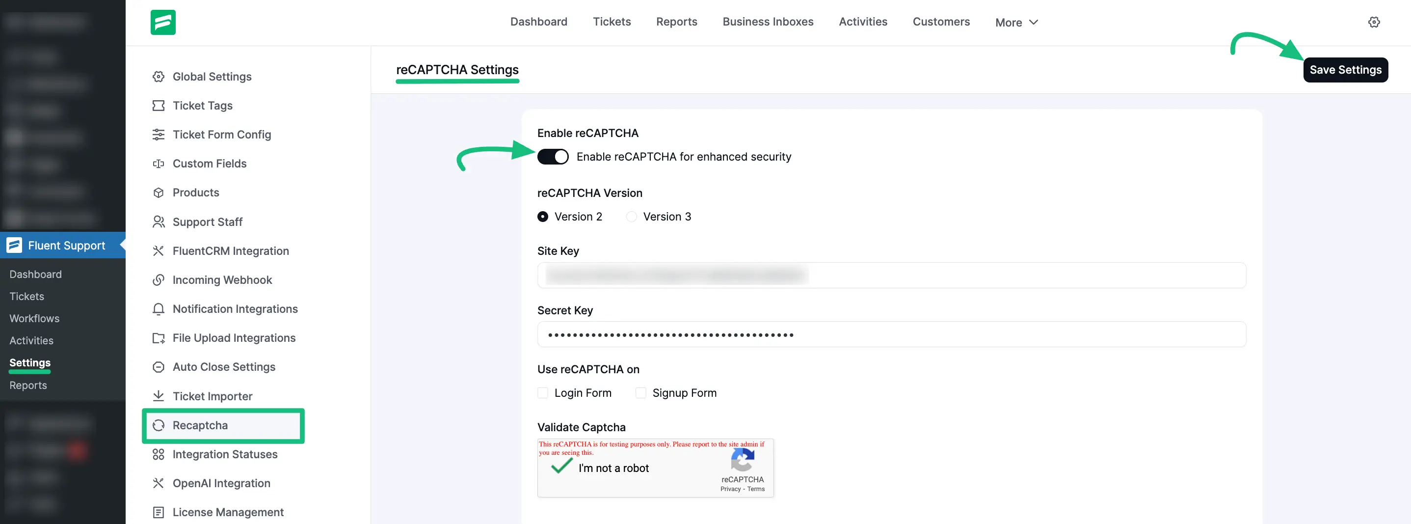 Configure reCAPCHA into Fluent Support