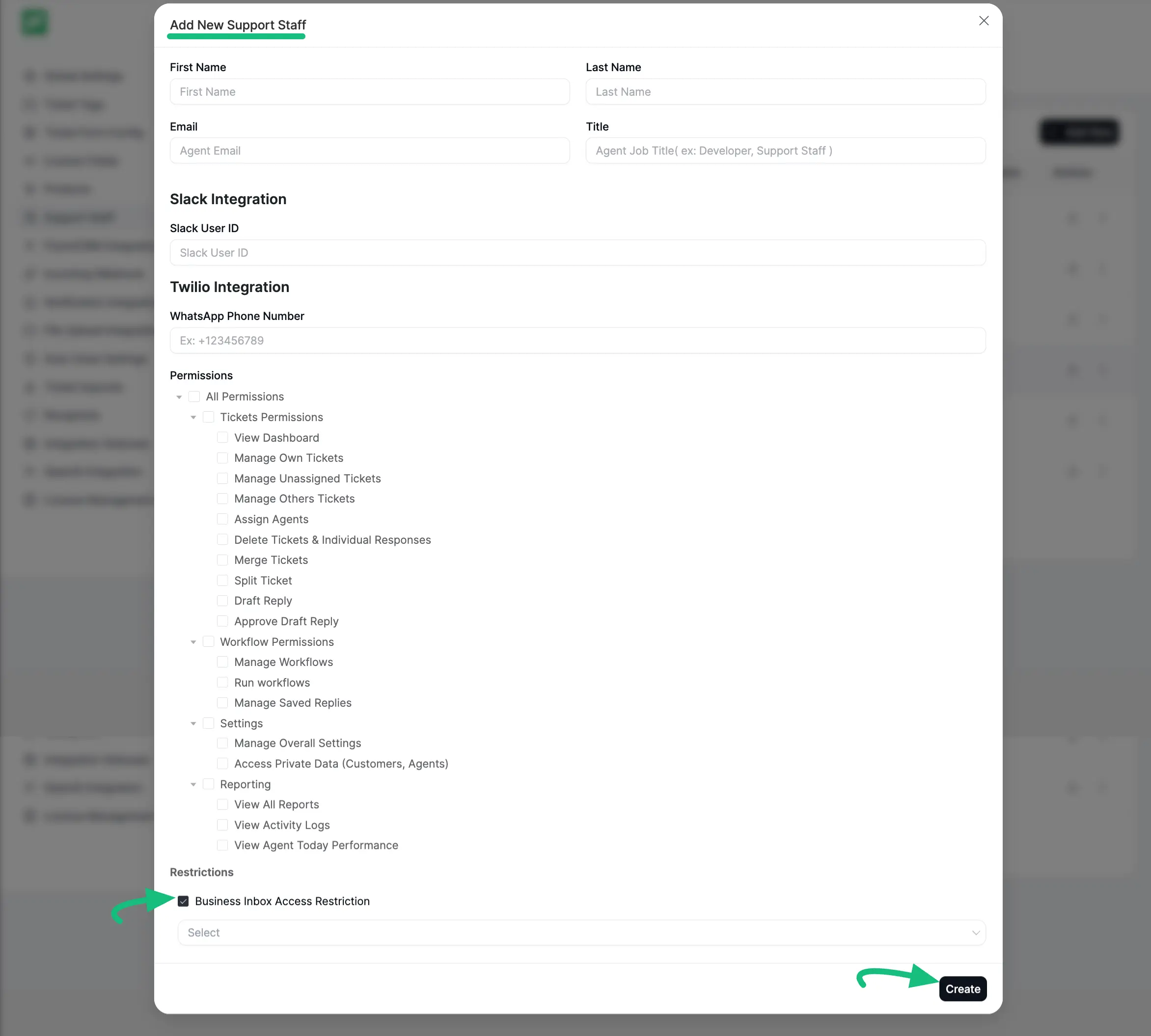 Configuring basic information and setting permissions for a new agent