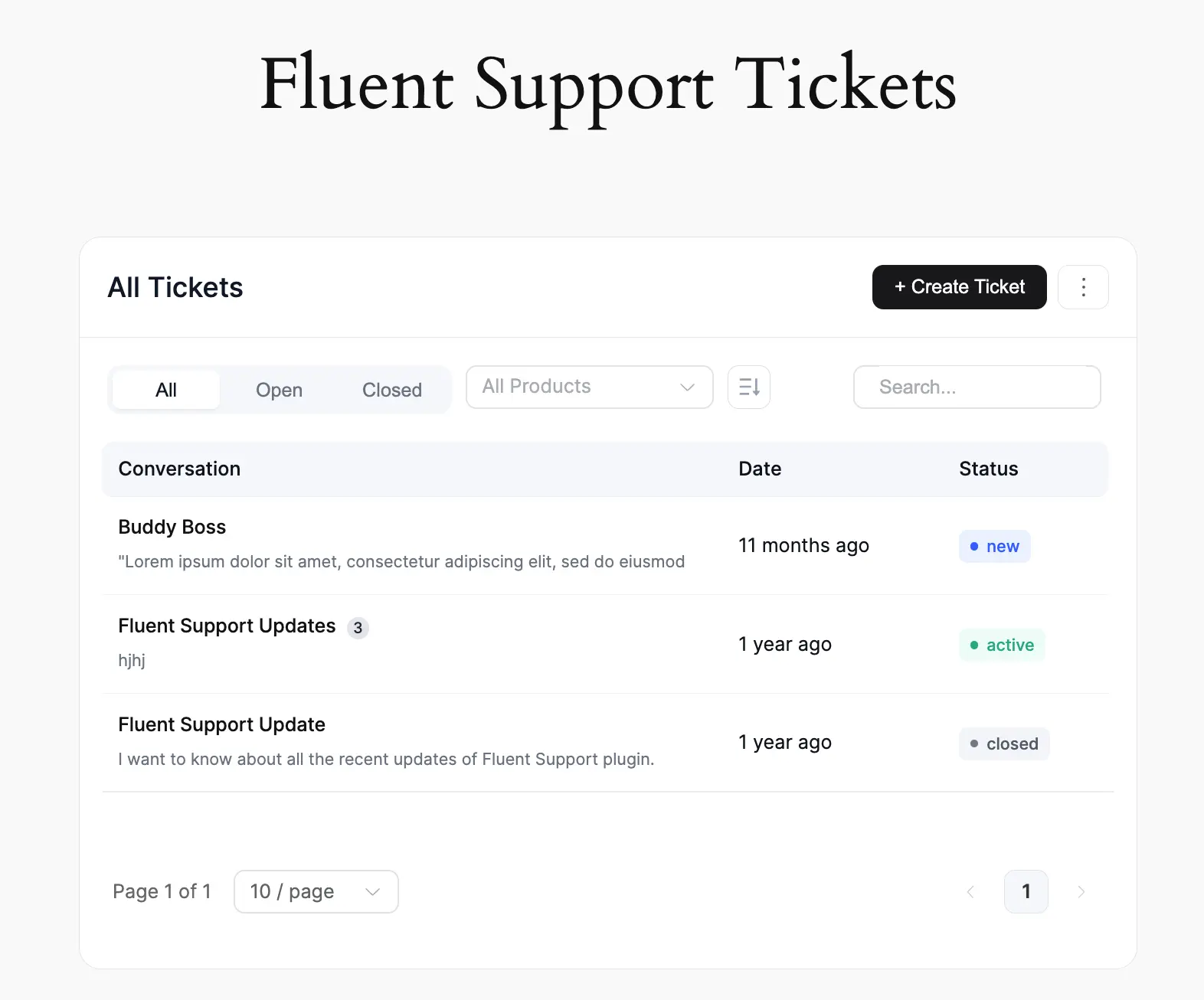 Preview of Customer Support portal
