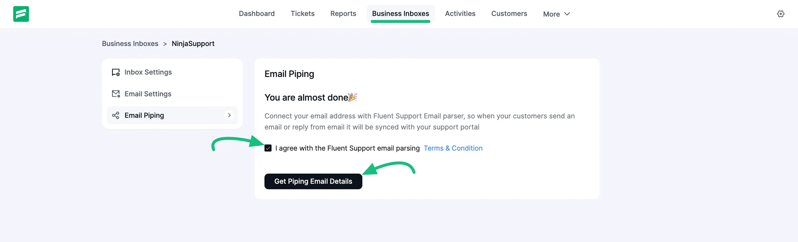 Get piping email details