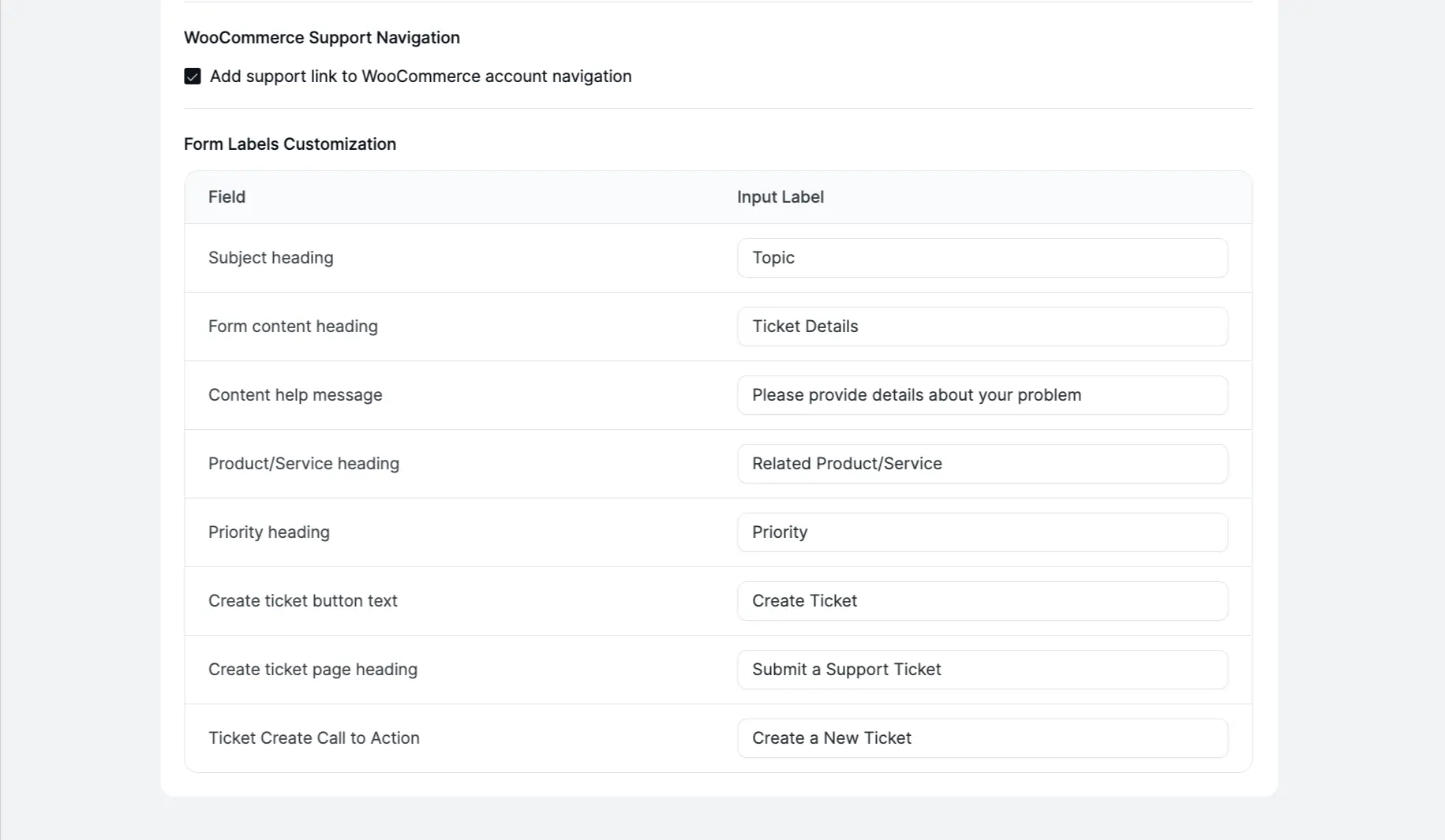 Setting for from labels customization