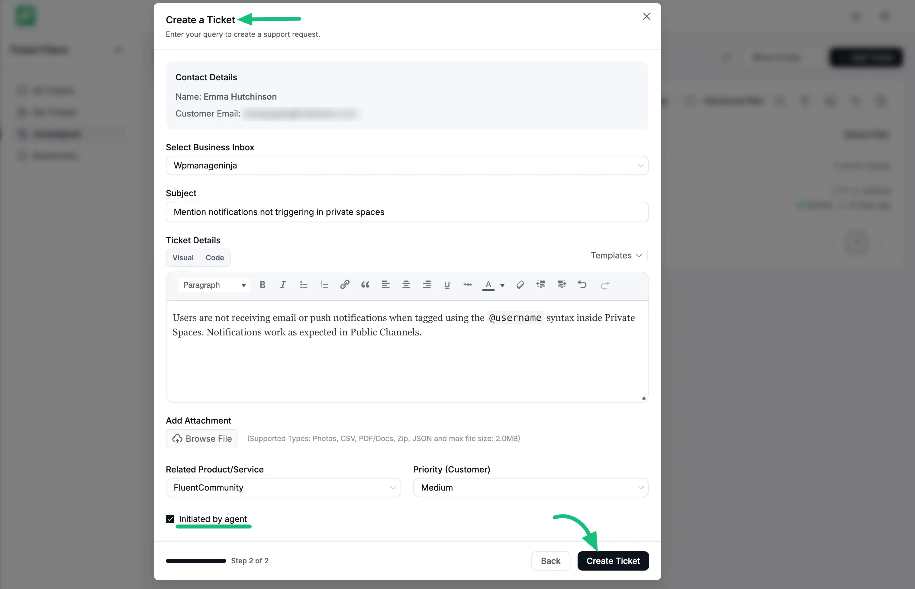 Finally create ticket for customer