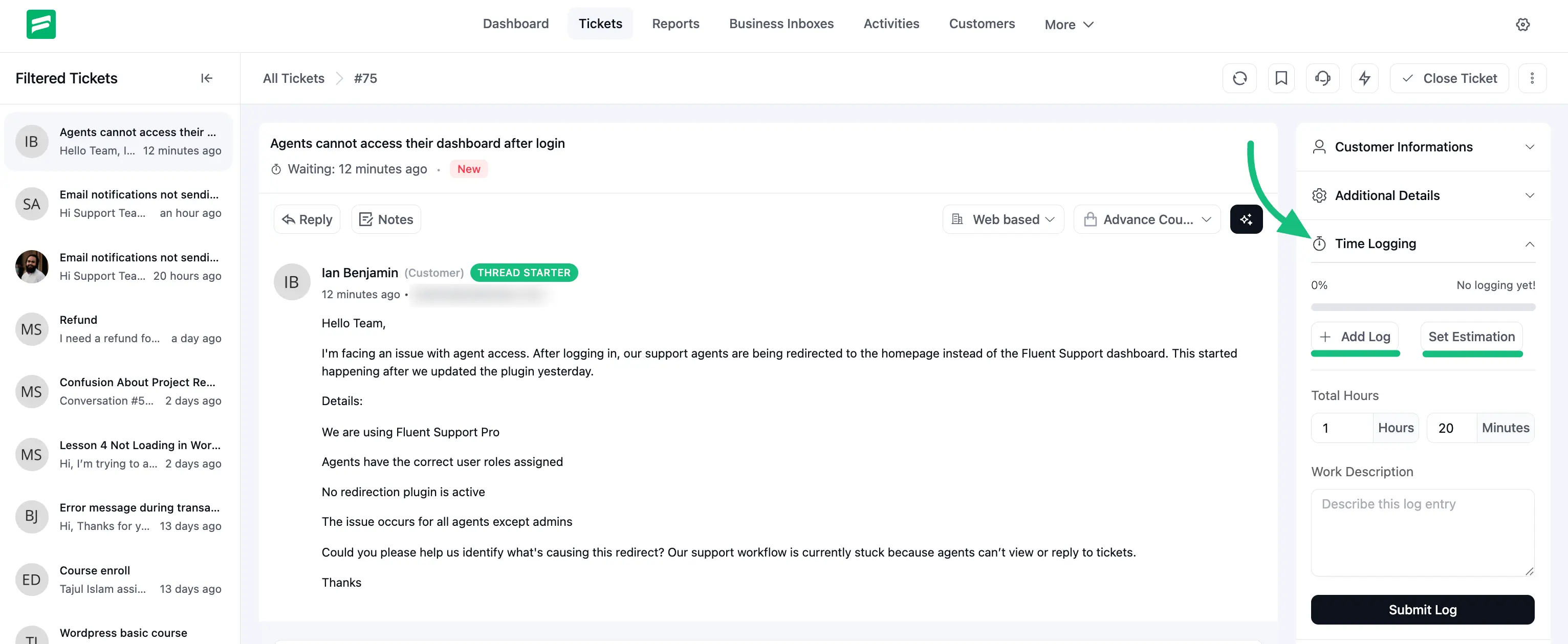 Time Tracking in Ticket