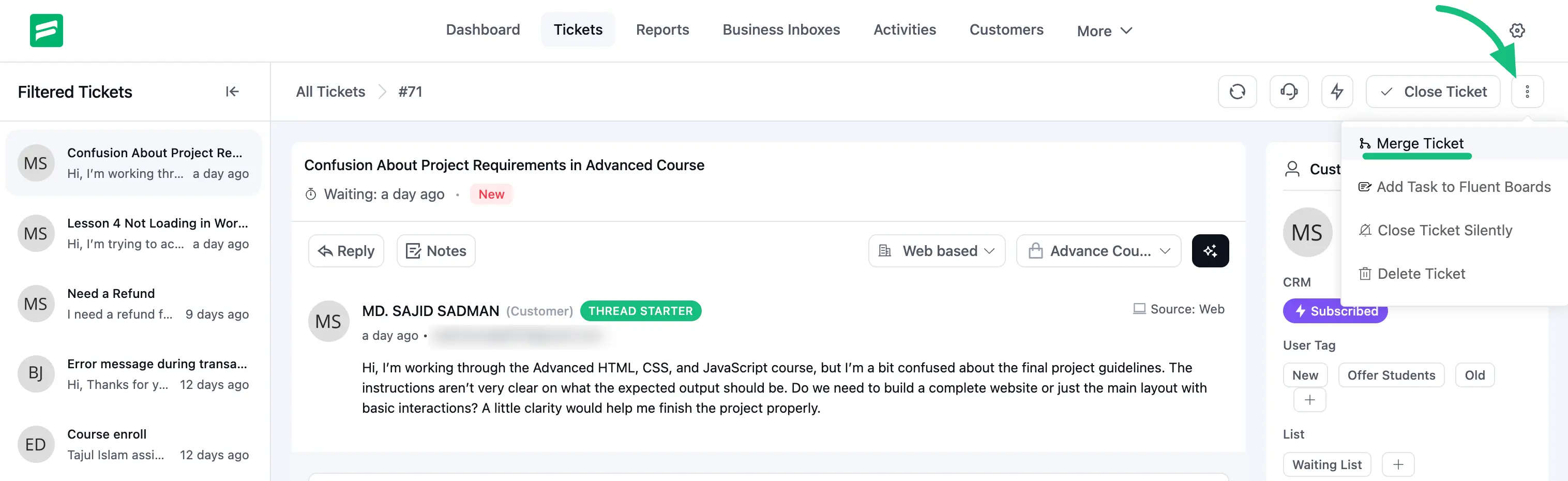 Merge Tickets option