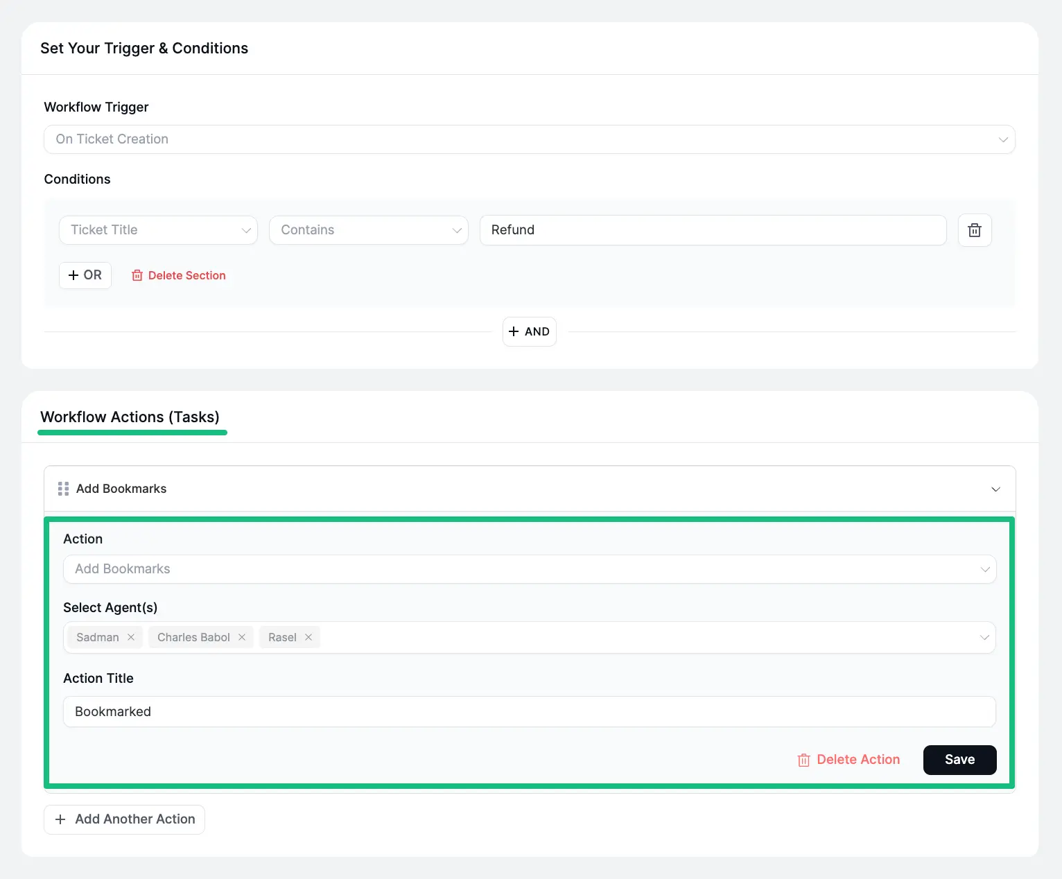 Set Actions Tasks for workflow