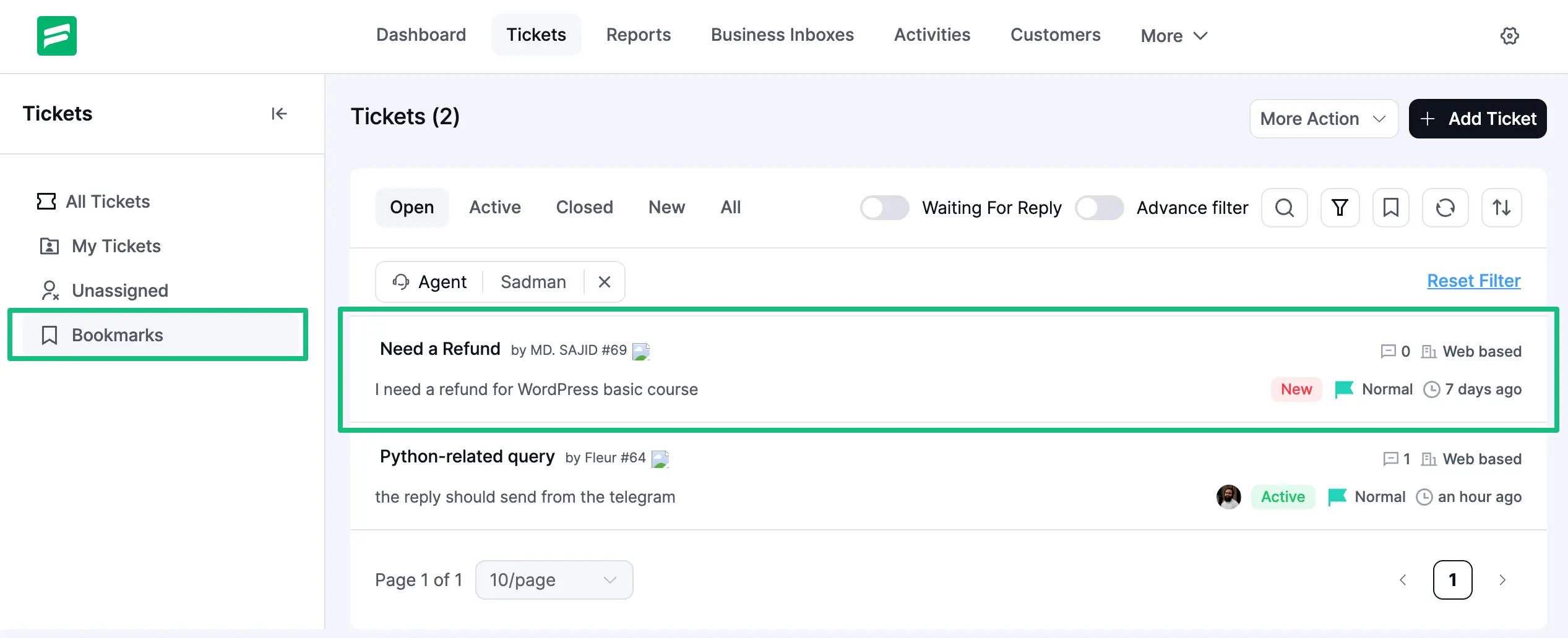 Tickets will be stored under Bookmarked section