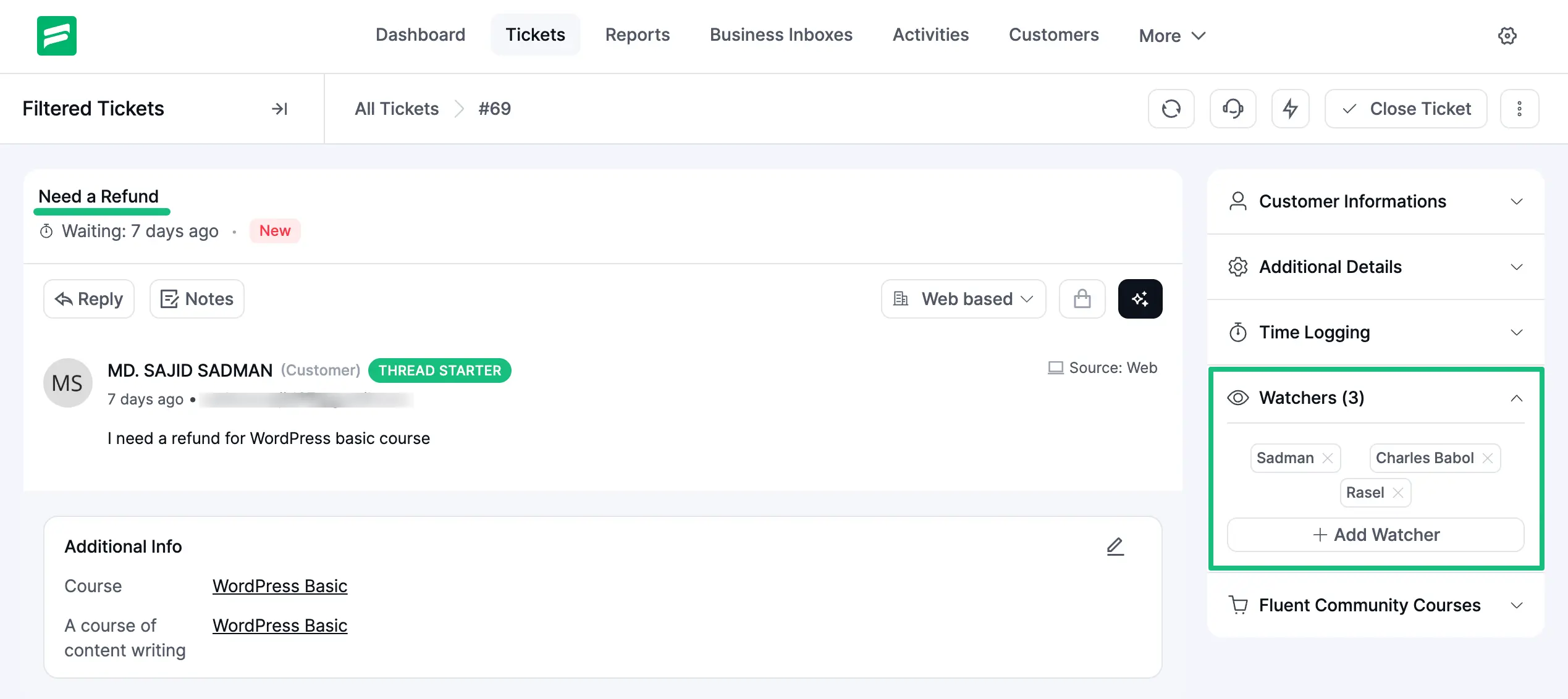 Refund Ticket is bookmarked automatically 