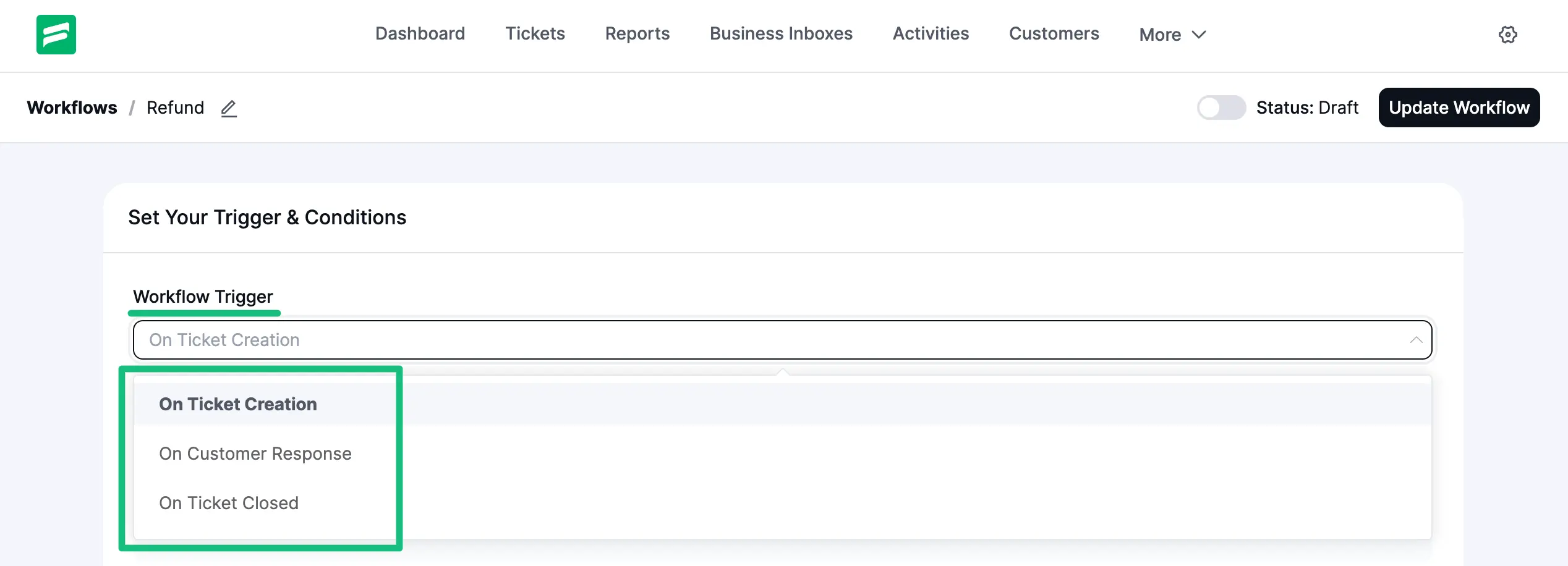 Set Trigger to run workflow